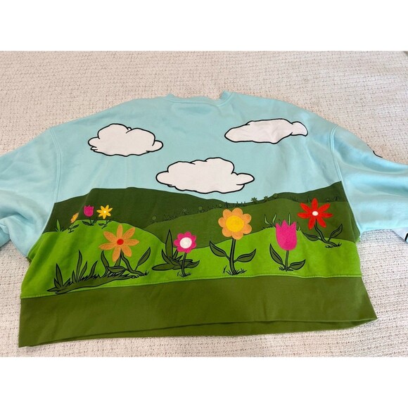 Disney Parks Mickey & Spike Garden Cropped Sweatshirt Retro Flowers Sz L *TG7 - Picture 11 of 13